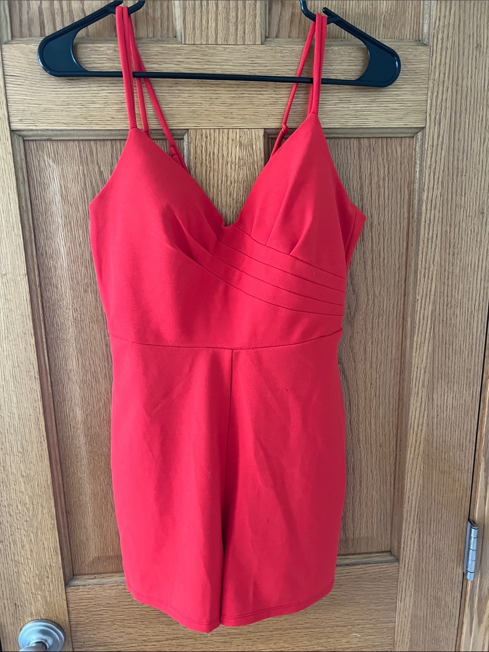 My Michelle Red Mini Dress with V-Neck and Double Straps
